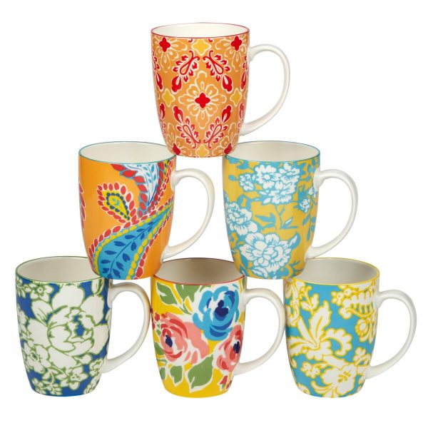 Certified International Damask Floral Assorted Designs 14 oz. Mugs. Set of 6